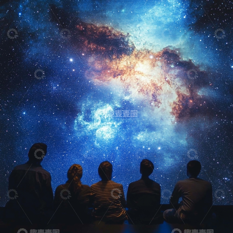 高清大图下载【趣麦麦图】五人仰望星空，共赏宇宙奇景