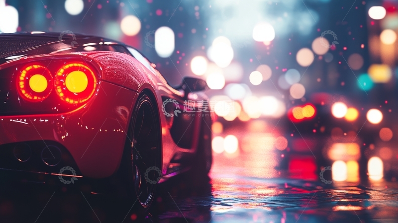 高清大图下载【趣麦麦图】雨夜街头的跑车