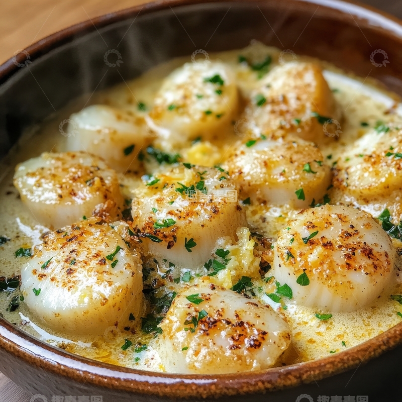 高清大图下载【趣麦麦图】奶油焗扇贝，撒上香草