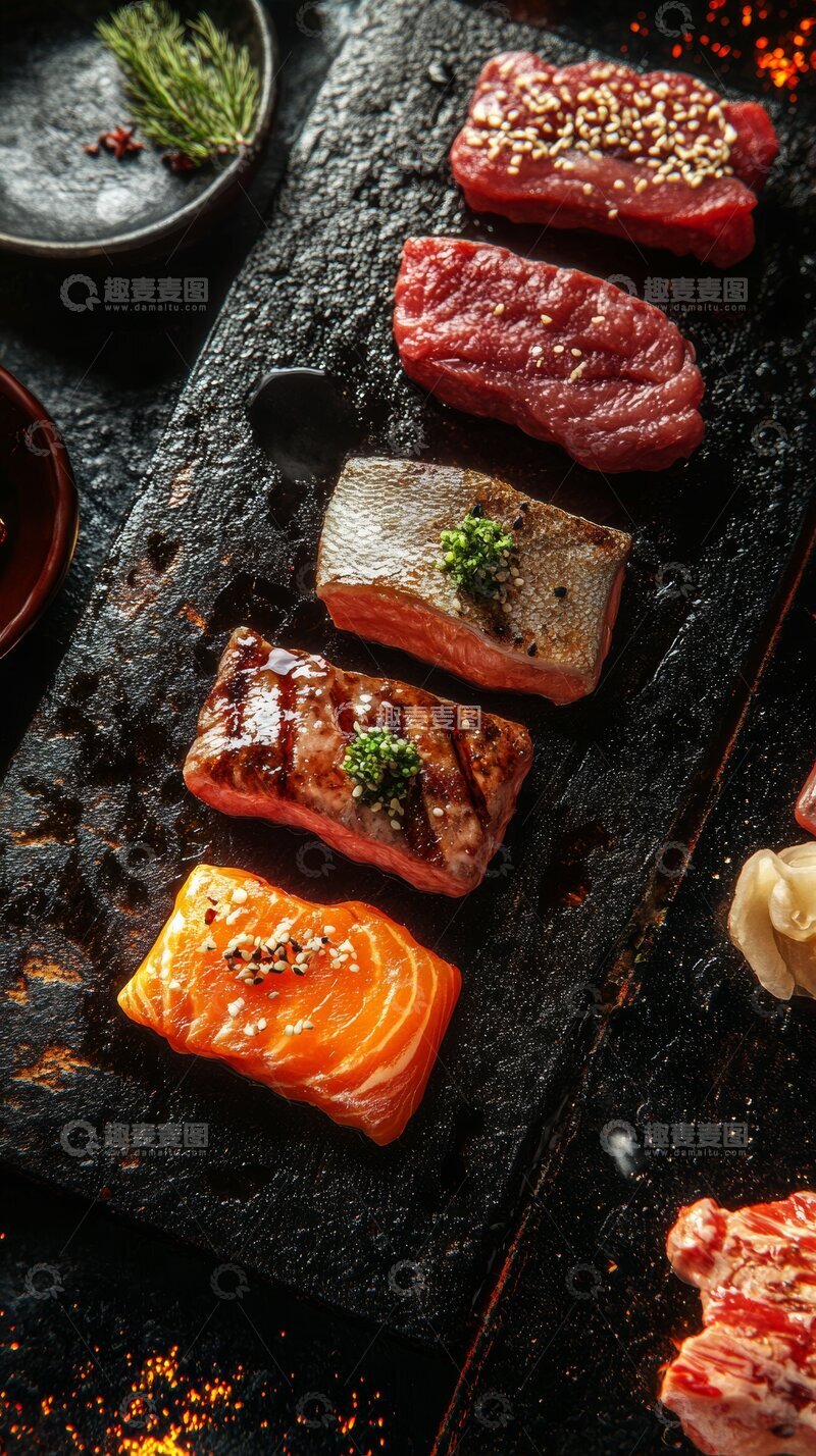 高清大图下载【趣麦麦图】精致烤肉拼盘，展现食材原味