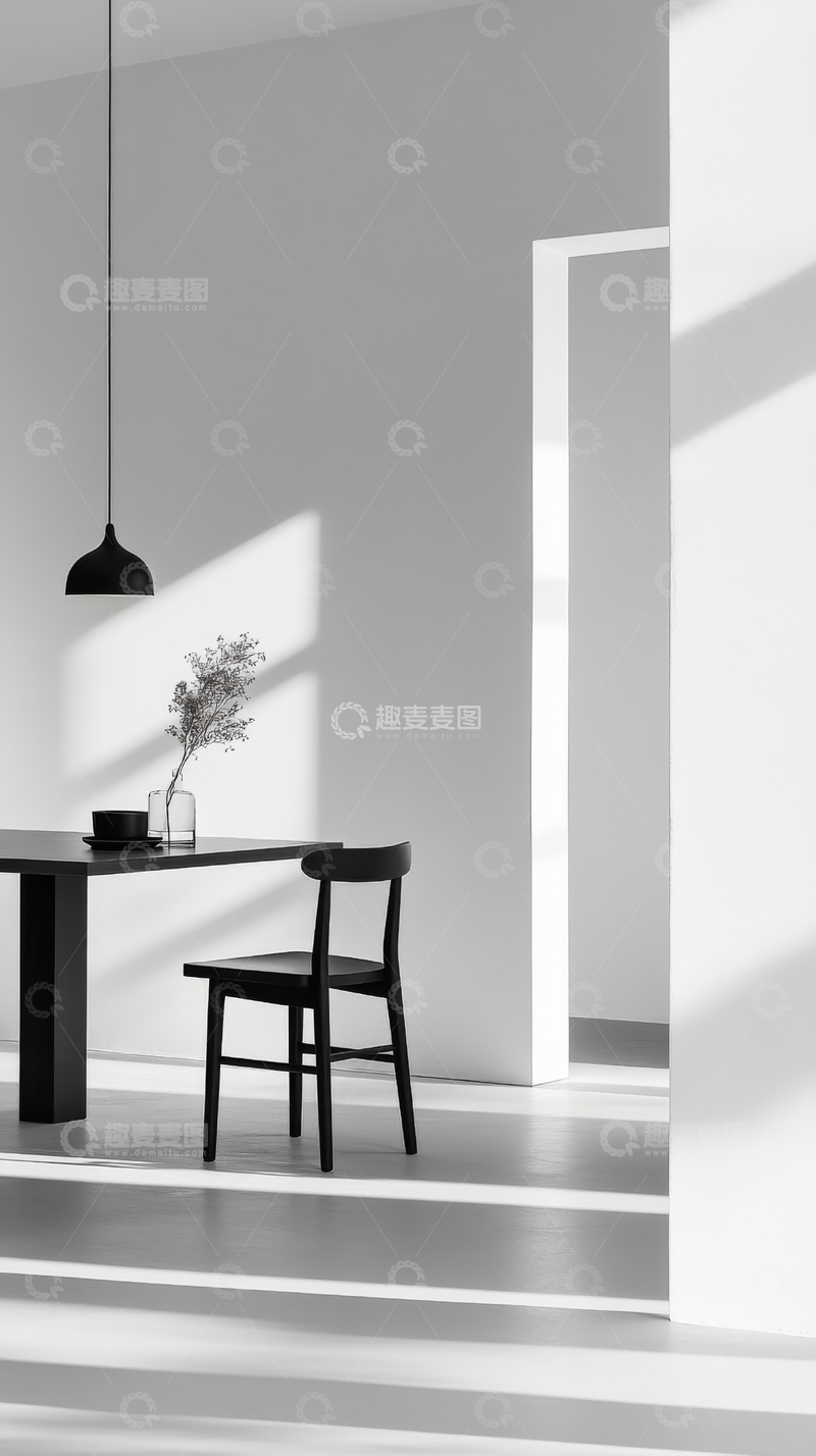 高清大图下载【趣麦麦图】简约室内设计，光影交错的餐桌场景