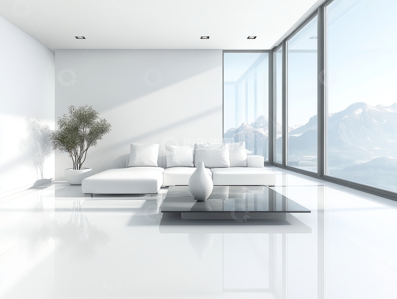 高清大图下载【趣麦麦图】现代简约客厅，落地窗前的宁静空间