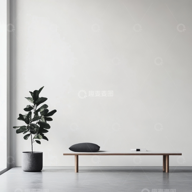 高清大图下载【趣麦麦图】简约室内设计：绿植与长凳