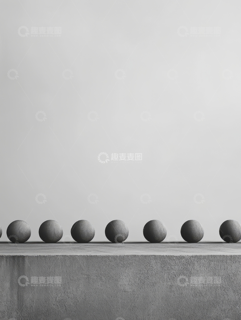 高清大图下载【趣麦麦图】灰色球体排列在混凝土台面上