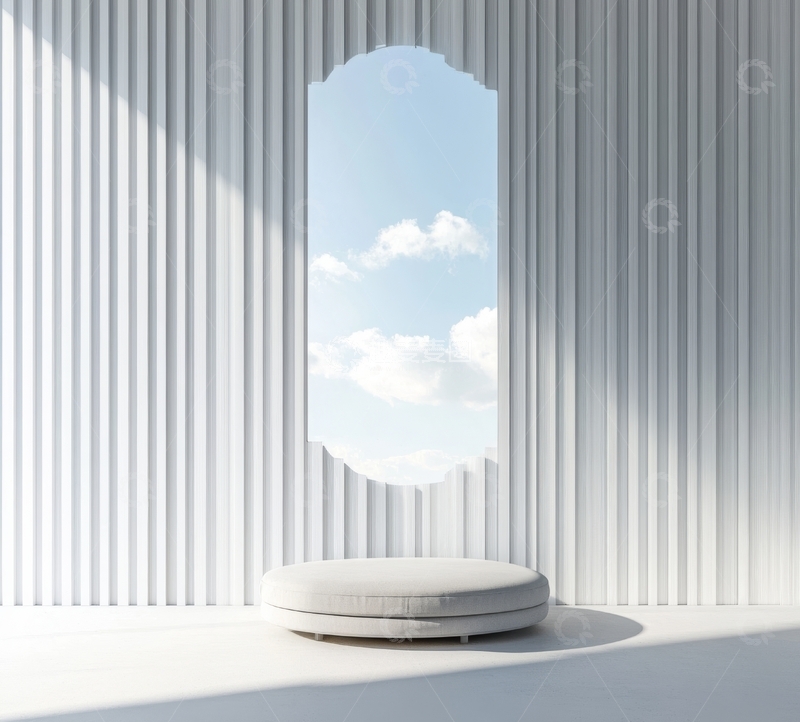 高清大图下载【趣麦麦图】现代简约室内设计，圆形座椅与拱形窗