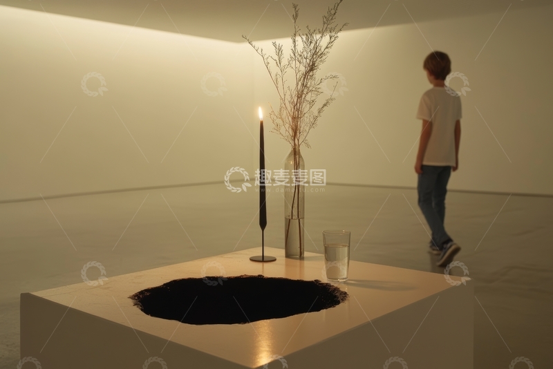 高清大图下载【趣麦麦图】艺术装置：烛光、枝条与黑色物质