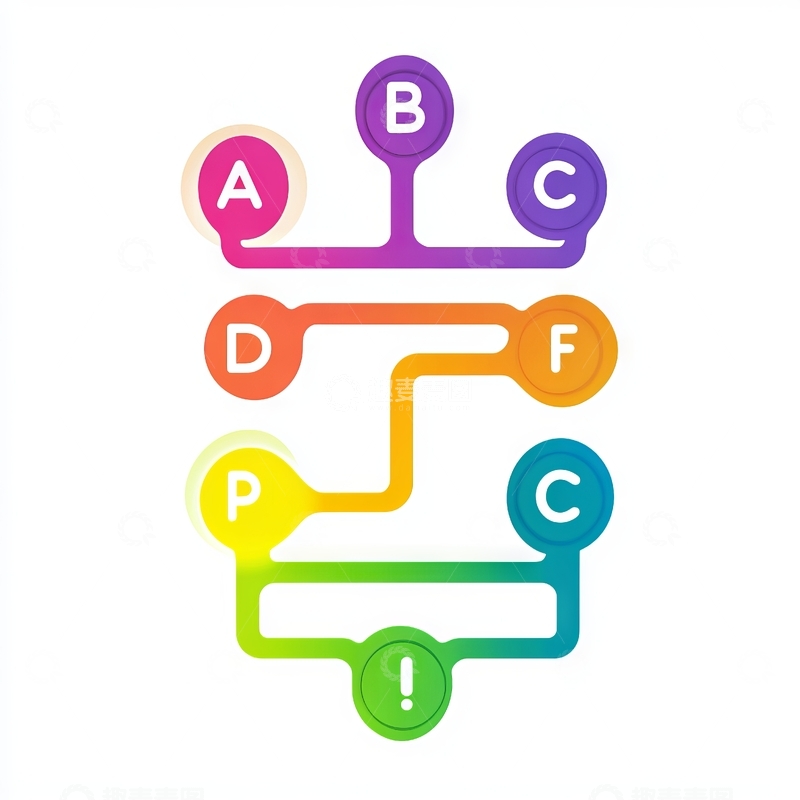 高清大图下载【趣麦麦图】彩色流程图节点连接示意图