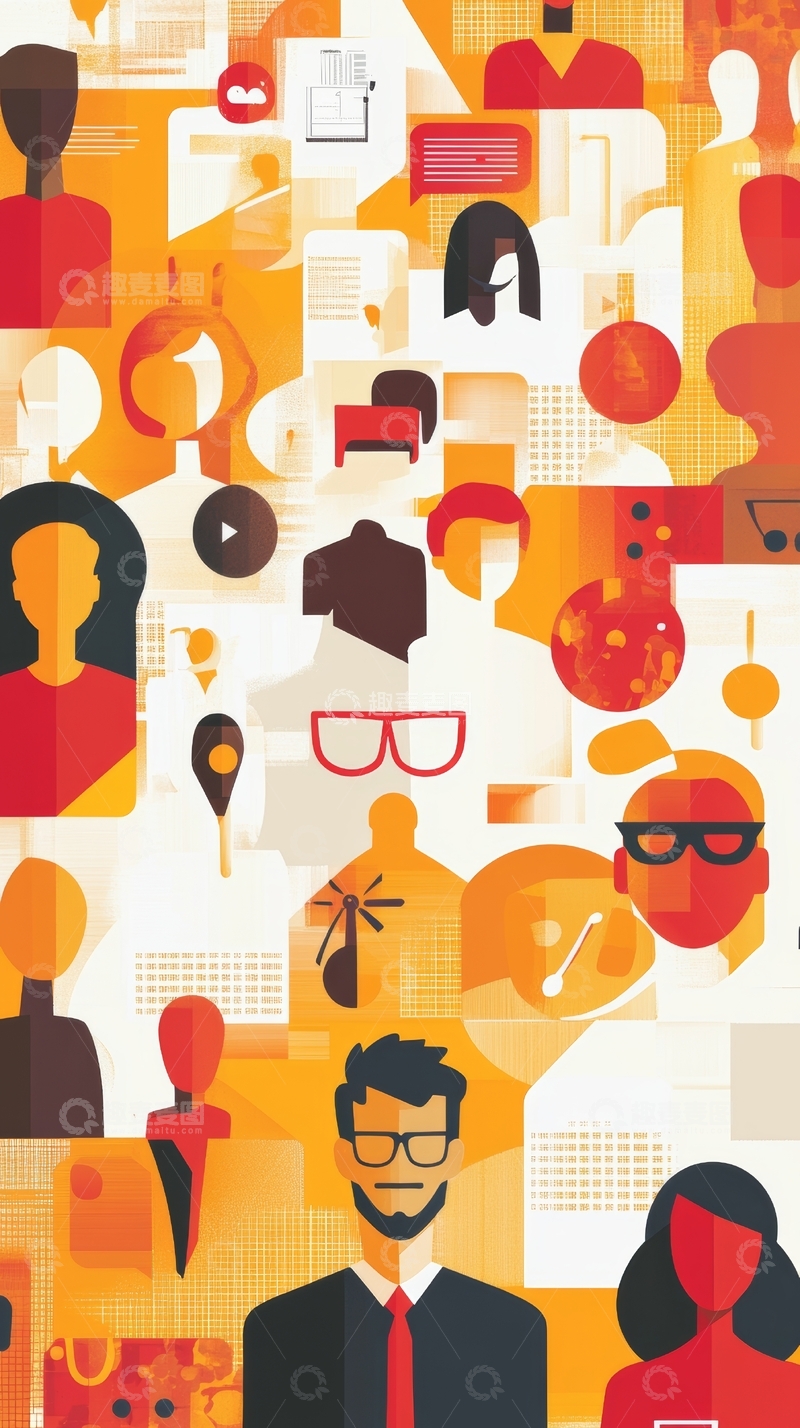 高清大图下载【趣麦麦图】多彩人群与抽象元素的创意组合