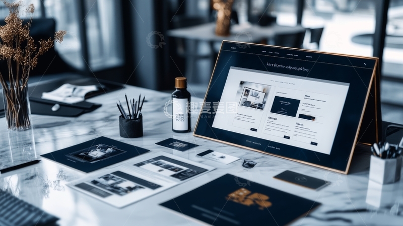 高清大图下载【趣麦麦图】现代办公桌上的网页设计展示