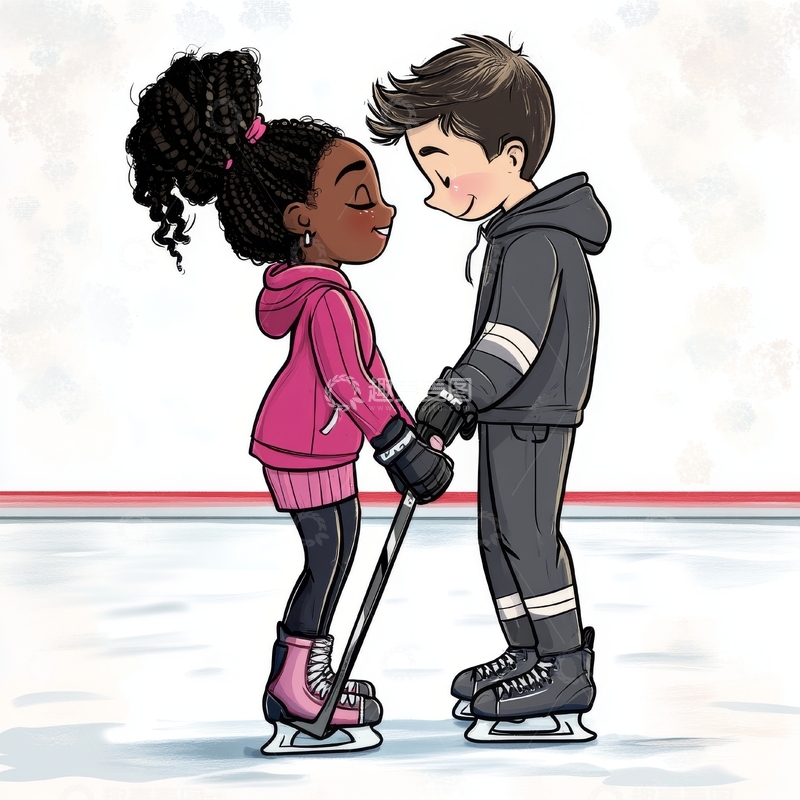 高清大图下载【趣麦麦图】冰场上的温馨互动