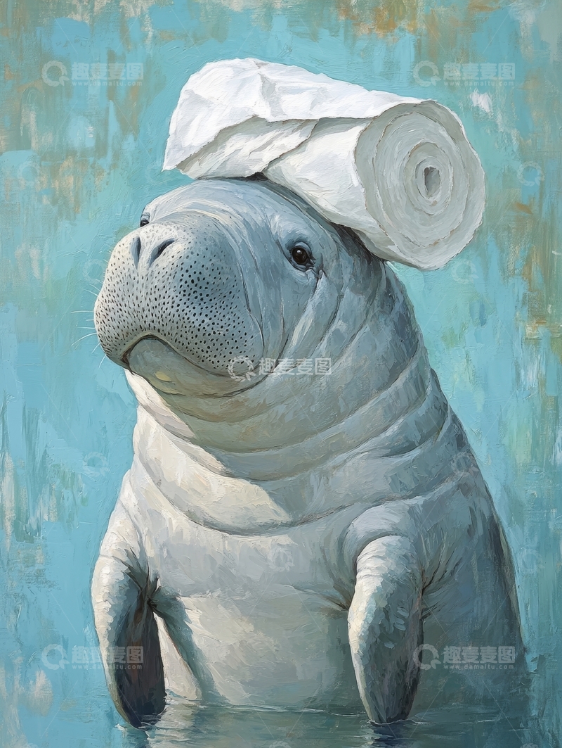 高清大图下载【趣麦麦图】戴着厨师帽的海牛