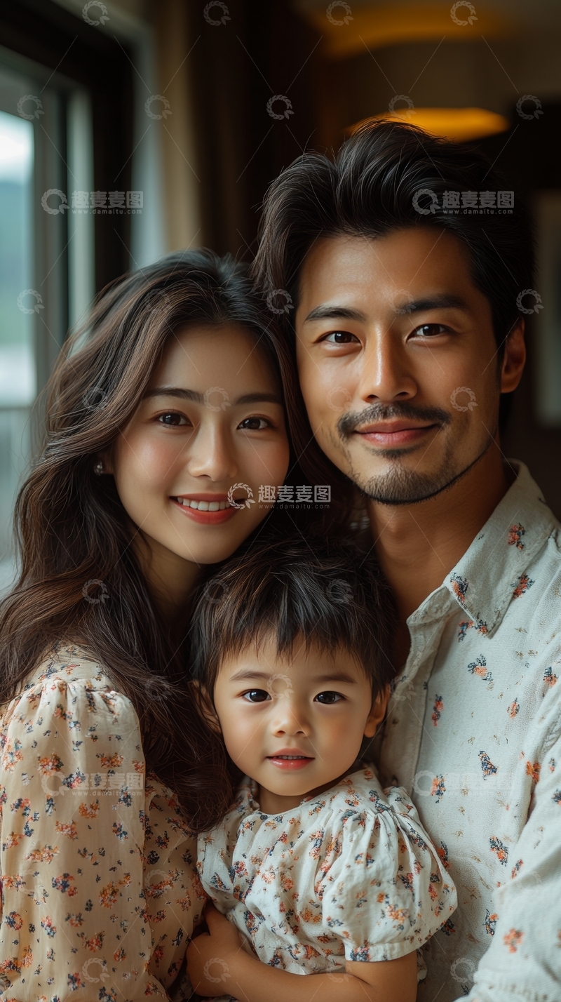 高清大图下载【趣麦麦图】温馨家庭合影，父母与孩子亲密相拥