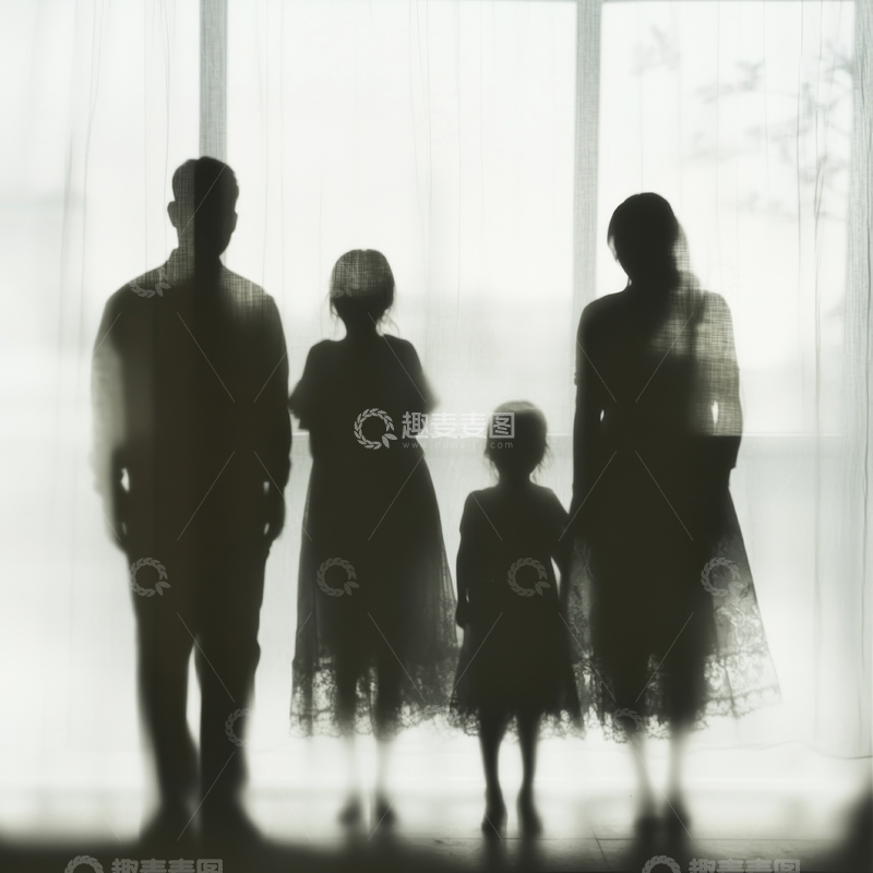 高清大图下载【趣麦麦图】家庭剪影，窗前站立