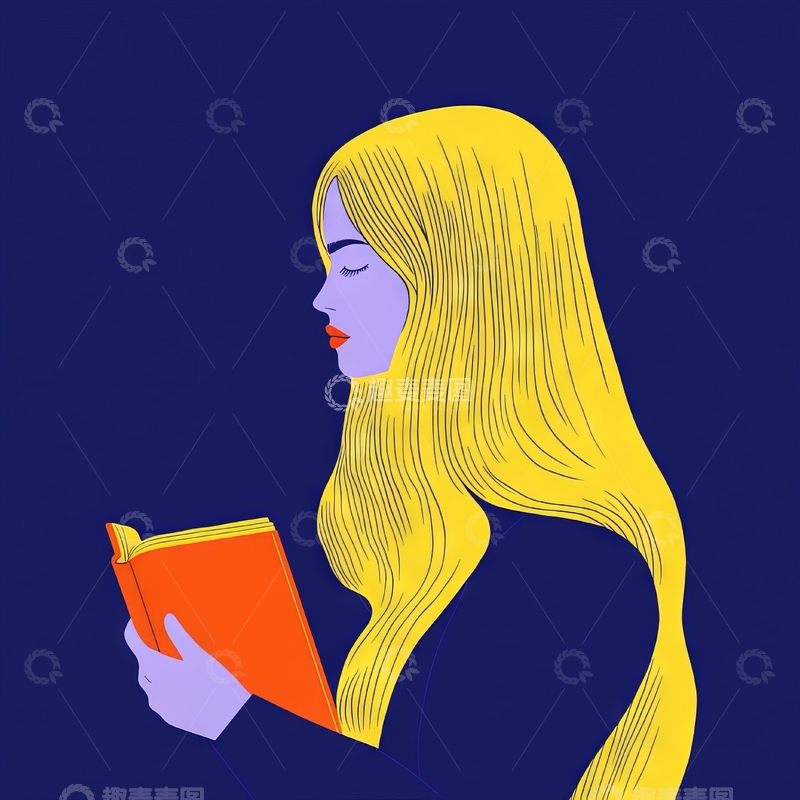 金发女子阅读橙色书籍