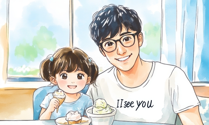 高清大图下载【趣麦麦图】父女共享冰淇淋温馨时光