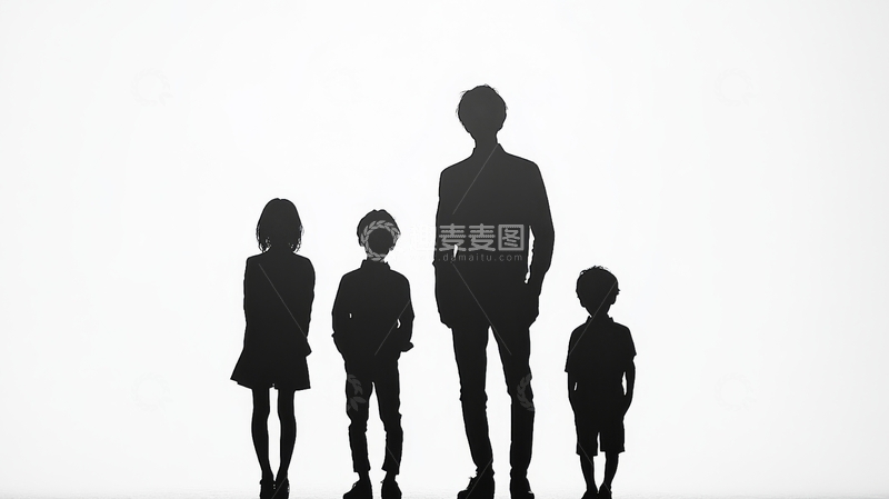高清大图下载【趣麦麦图】剪影中的家庭四人