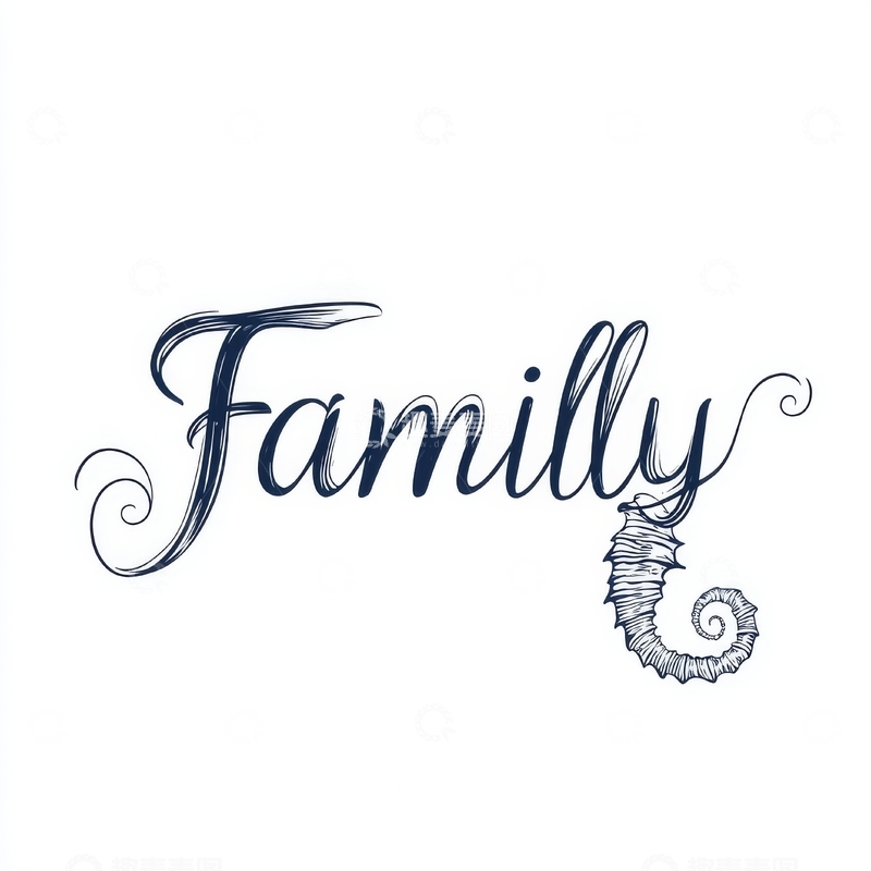 高清大图下载【趣麦麦图】手写风格的'Familly'文字与海马图案