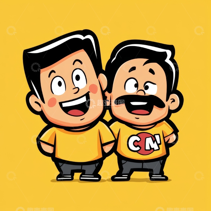高清大图下载【趣麦麦图】两个卡通人物并肩站立，面带微笑