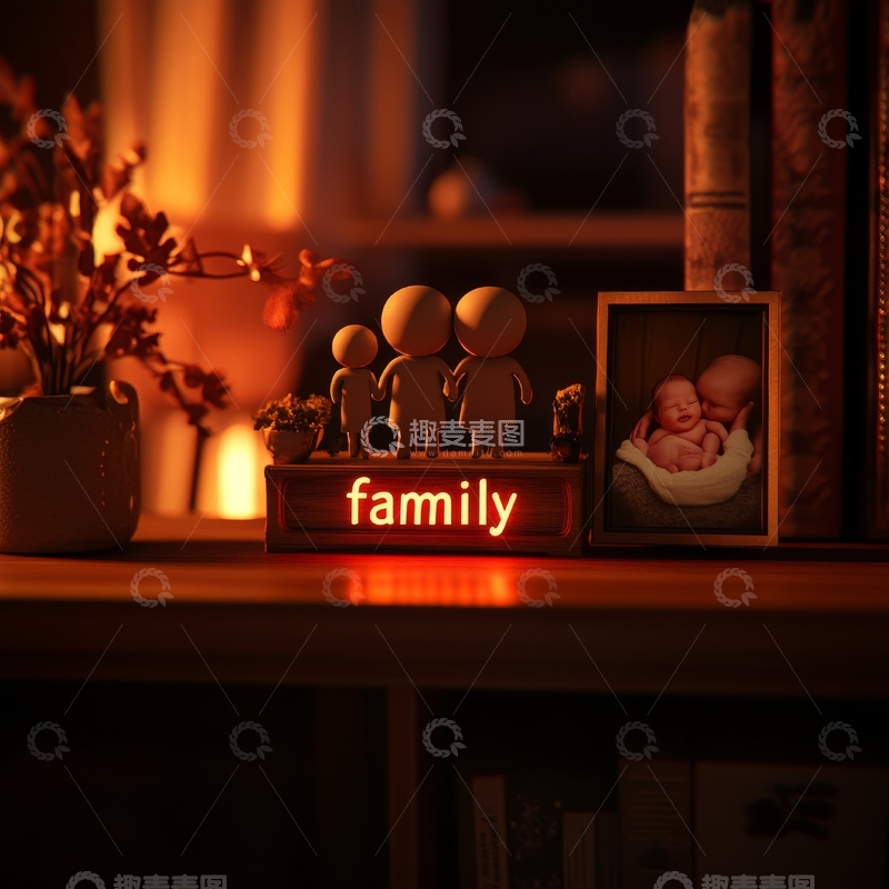 温馨家庭装饰，灯光映衬亲情时刻