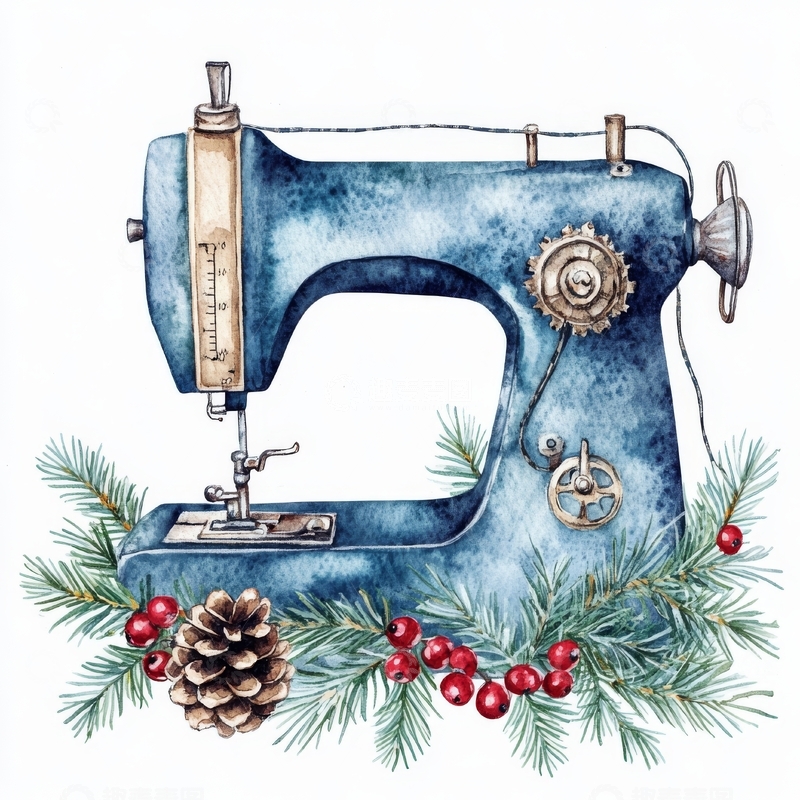 高清大图下载【趣麦麦图】复古缝纫机与冬日装饰