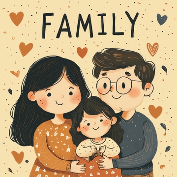 温馨家庭插画，父母怀抱孩子