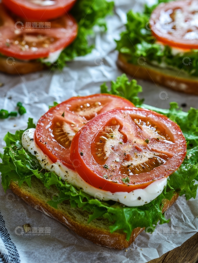 高清大图下载【趣麦麦图】新鲜番茄与莫扎里拉奶酪三明治