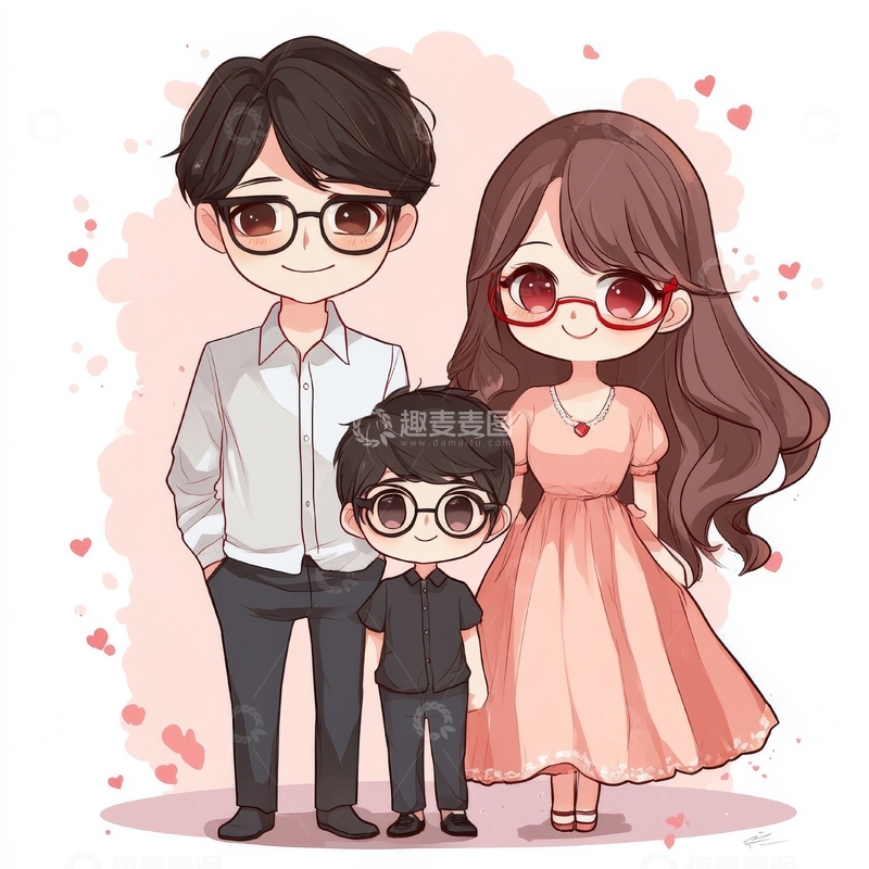 一家三口的温馨卡通画像