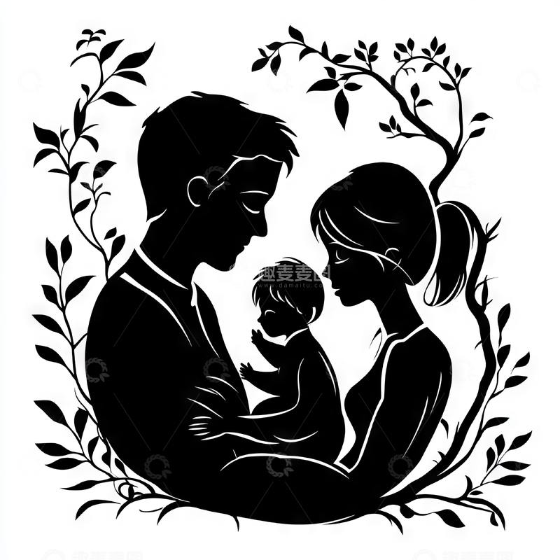 剪影中的温馨家庭