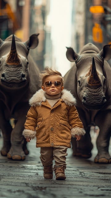 街头小孩与犀牛的奇幻相遇