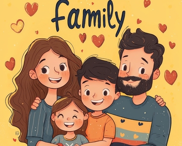 温馨家庭四口人插画