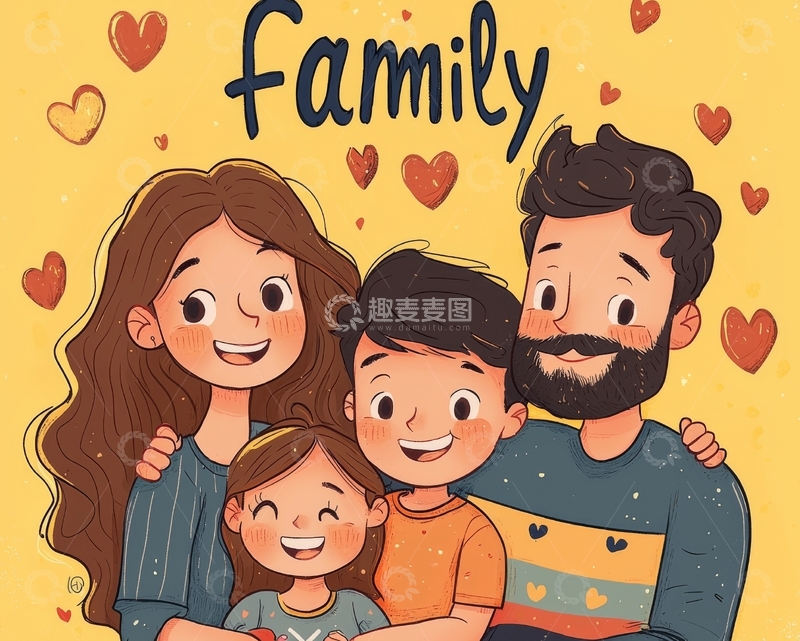 温馨家庭四口人插画