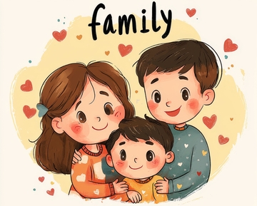 温馨家庭插画：父母与孩子