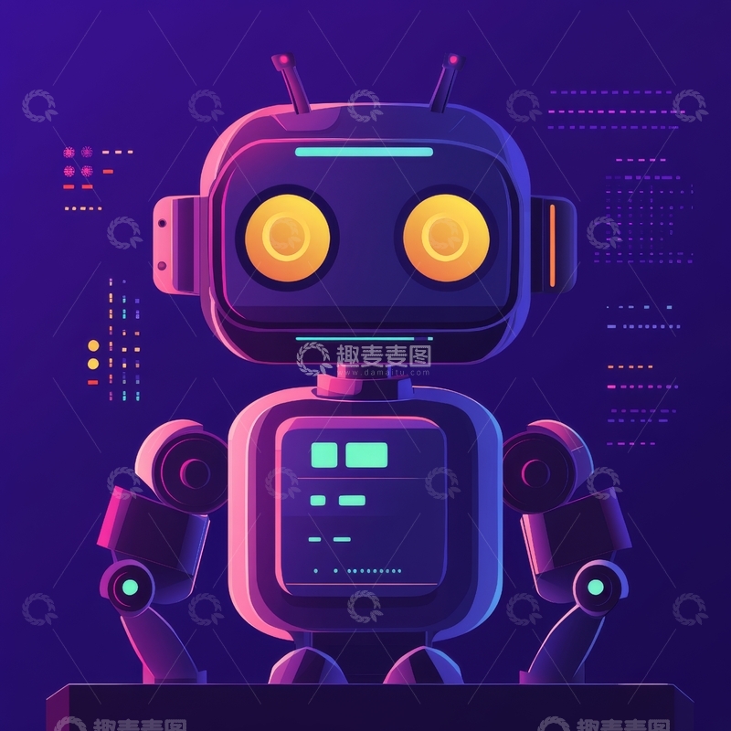 高清大图下载【趣麦麦图】霓虹色机器人设计