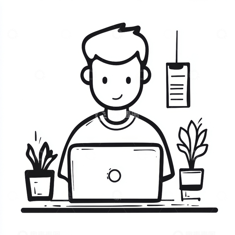 高清大图下载【趣麦麦图】办公桌前使用笔记本电脑的人