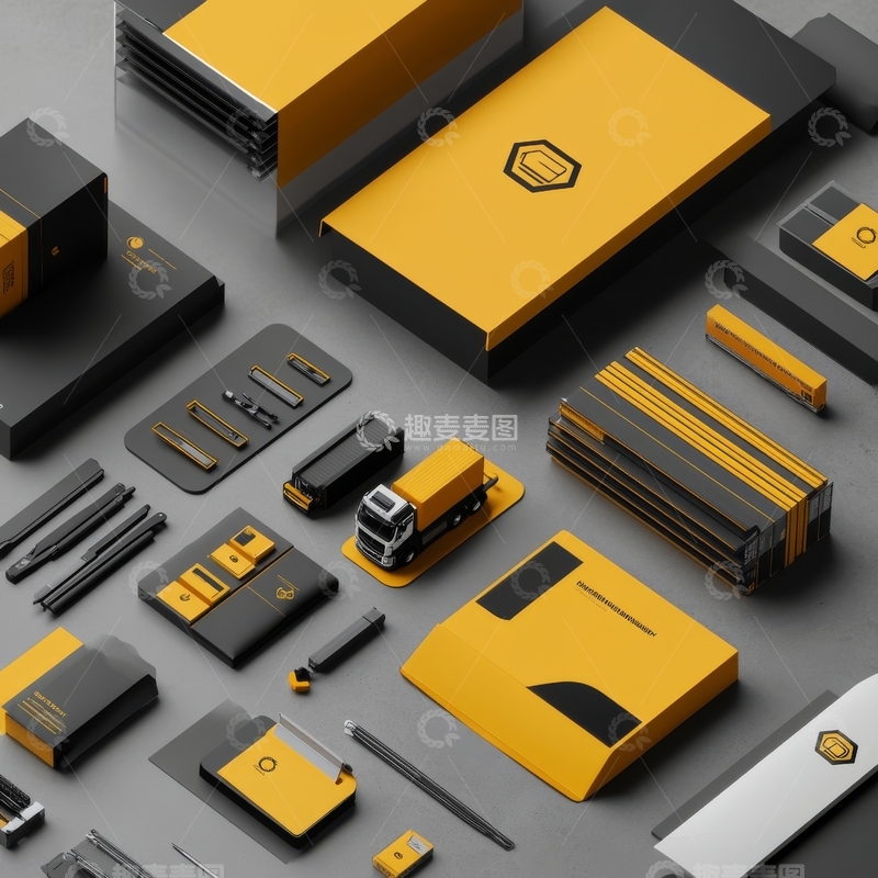 高清大图下载【趣麦麦图】黄色与黑色的商务办公用品组合