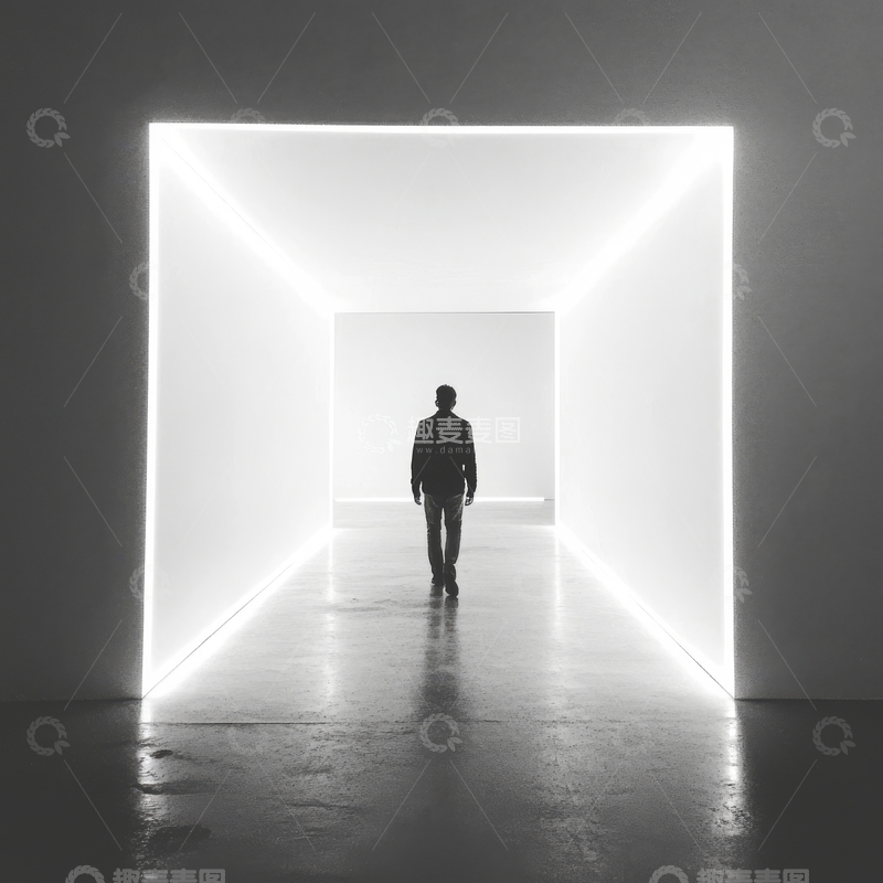 高清大图下载【趣麦麦图】光影长廊中前行的剪影