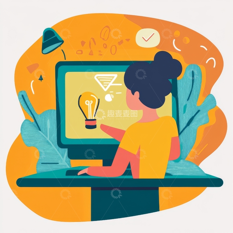 高清大图下载【趣麦麦图】创意设计：电脑前的灵感思考