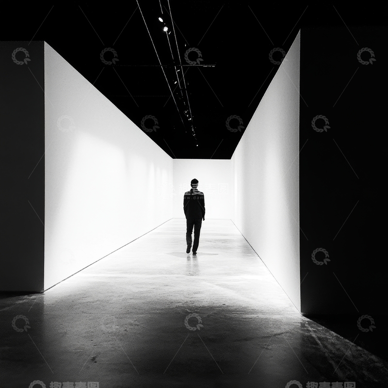 高清大图下载【趣麦麦图】光影走廊中行走的剪影