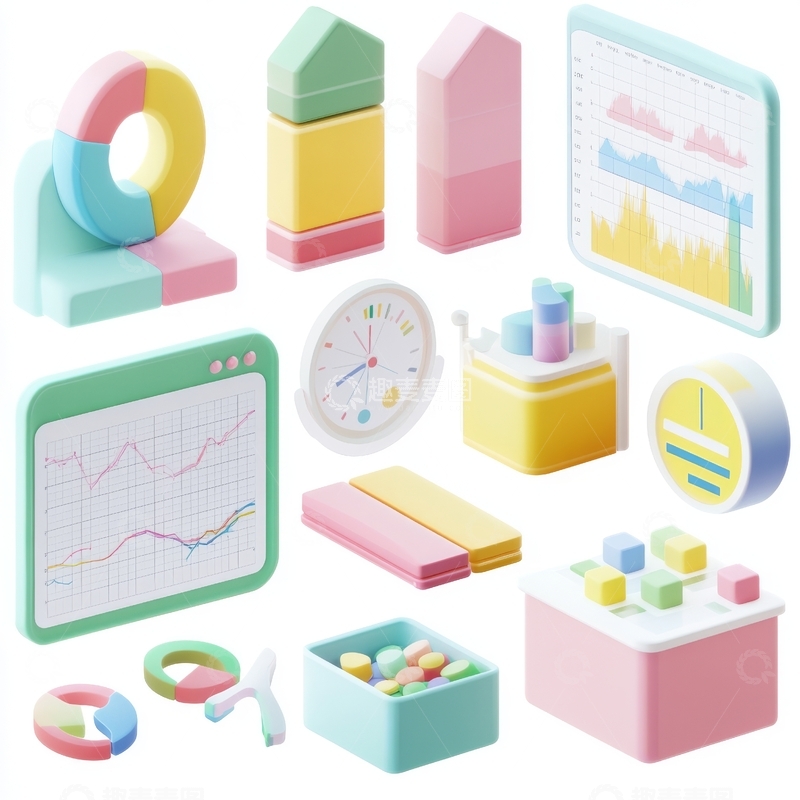 高清大图下载【趣麦麦图】多彩办公用品与图表展示