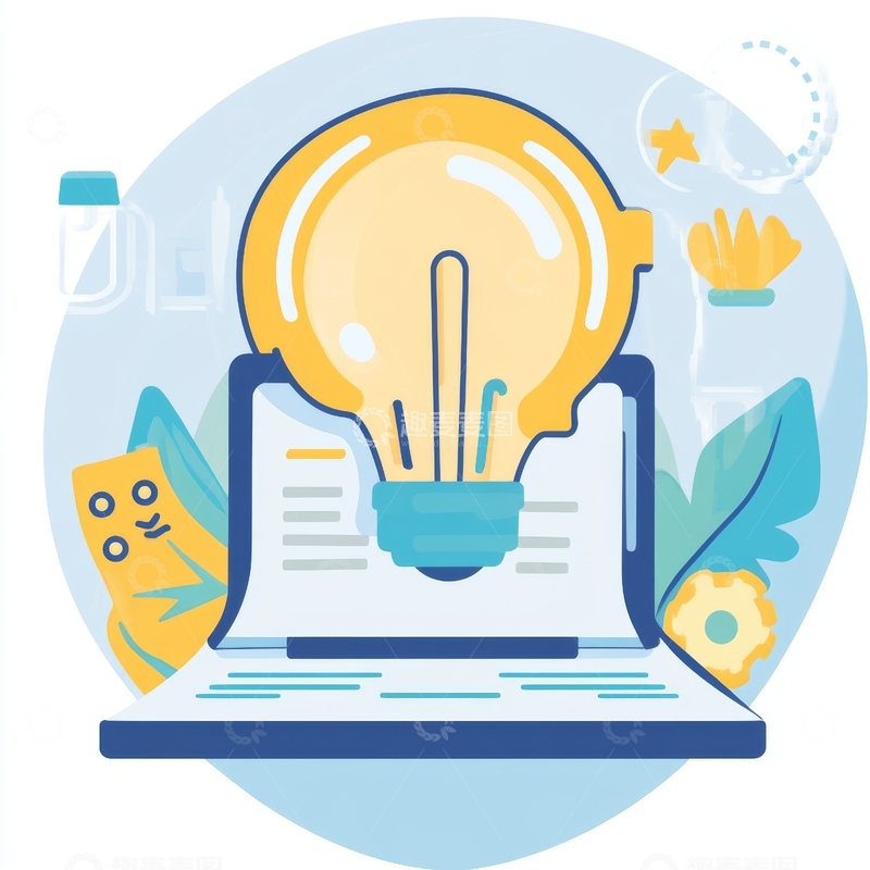 高清大图下载【趣麦麦图】创意灯泡与笔记本电脑