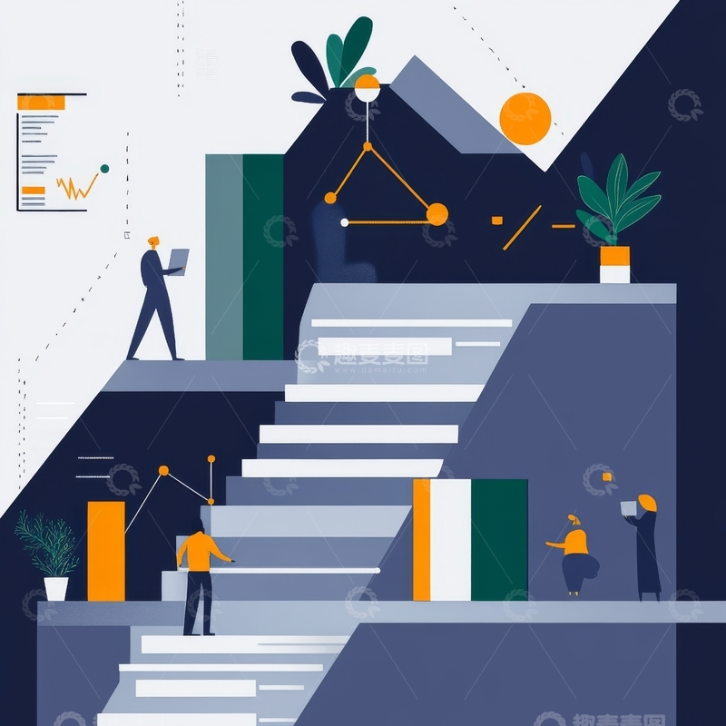 高清大图下载【趣麦麦图】团队协作攀登阶梯