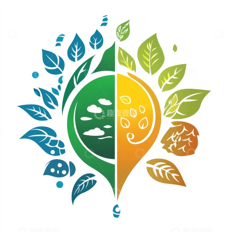 高清大图下载【趣麦麦图】四季变化的树叶与地球图案