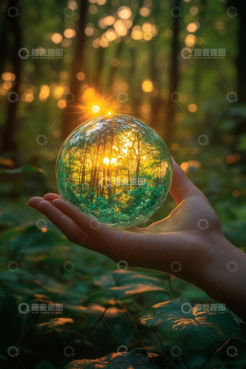 高清大图下载【趣麦麦图】手握水晶球，映射森林美景