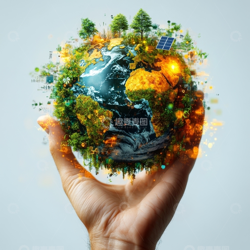 高清大图下载【趣麦麦图】手托生态地球，展现自然与科技融合