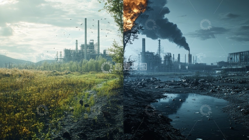 高清大图下载【趣麦麦图】工业对比：自然与污染
