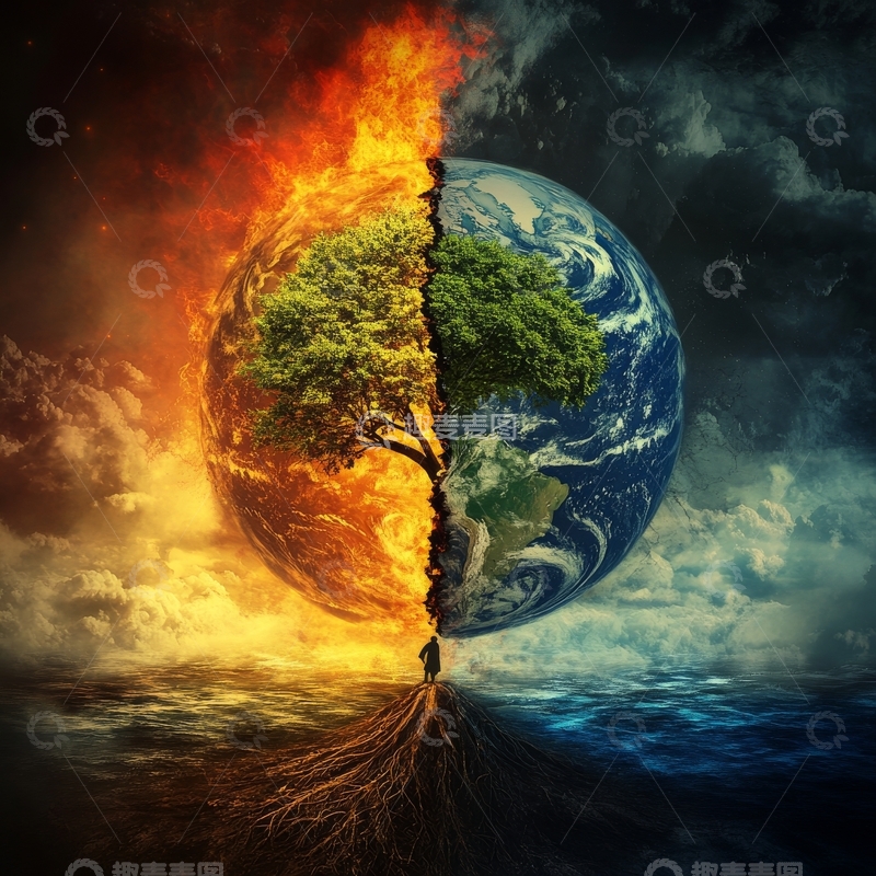 高清大图下载【趣麦麦图】地球两面：火焰与绿树的对比