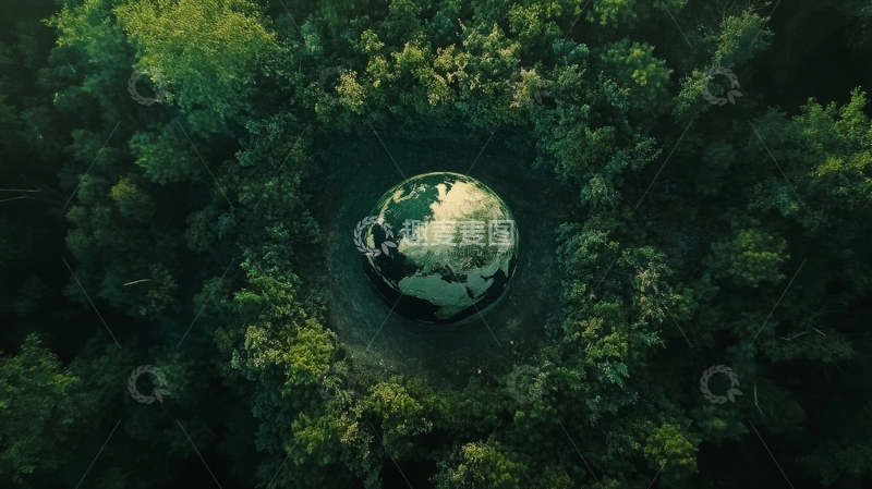 高清大图下载【趣麦麦图】森林环绕的地球模型俯视图