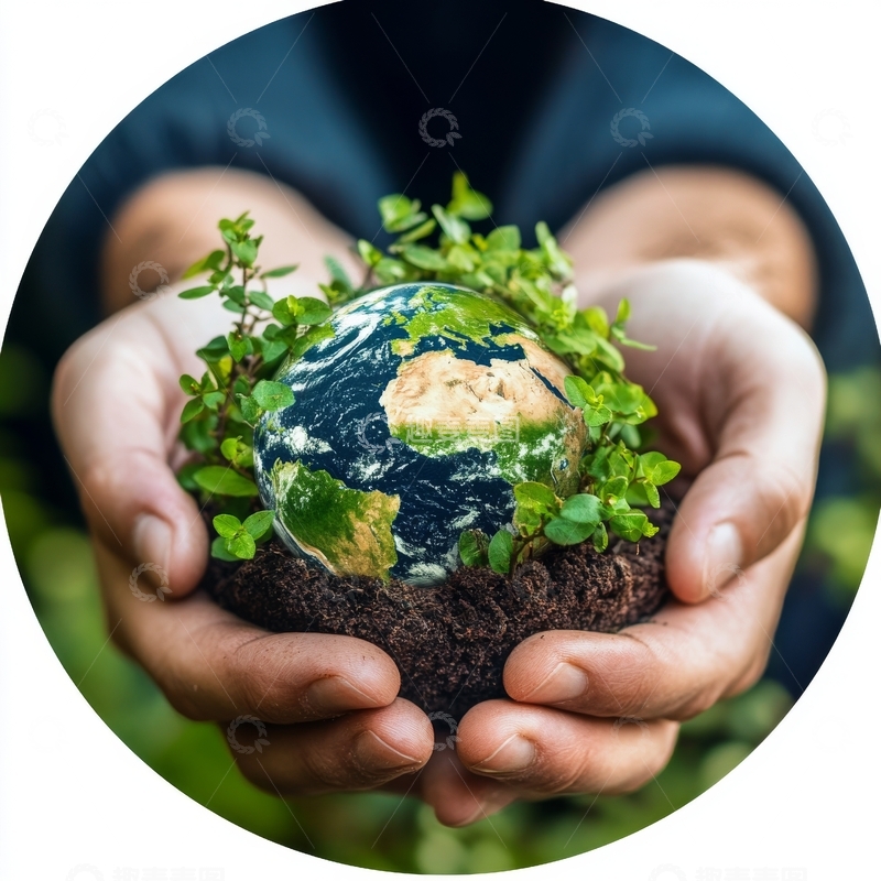 高清大图下载【趣麦麦图】双手捧着覆盖绿植的地球模型
