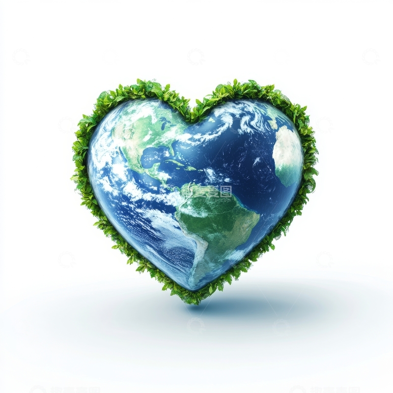 高清大图下载【趣麦麦图】心形地球，绿草环绕