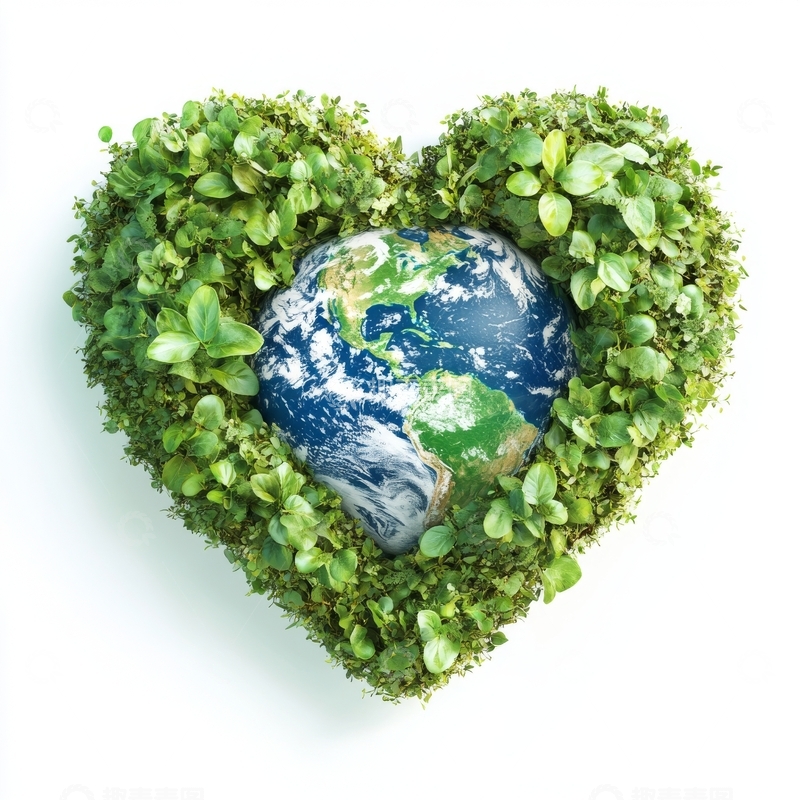 高清大图下载【趣麦麦图】绿色心形环绕地球